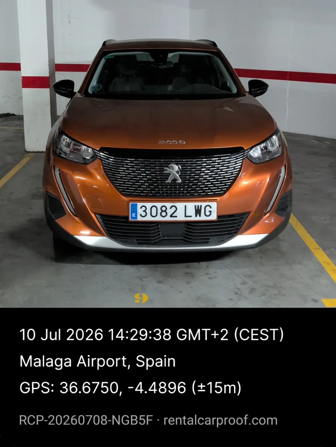 Rental Car Proof photo of a rental car with timestamp, location and GPS evidence